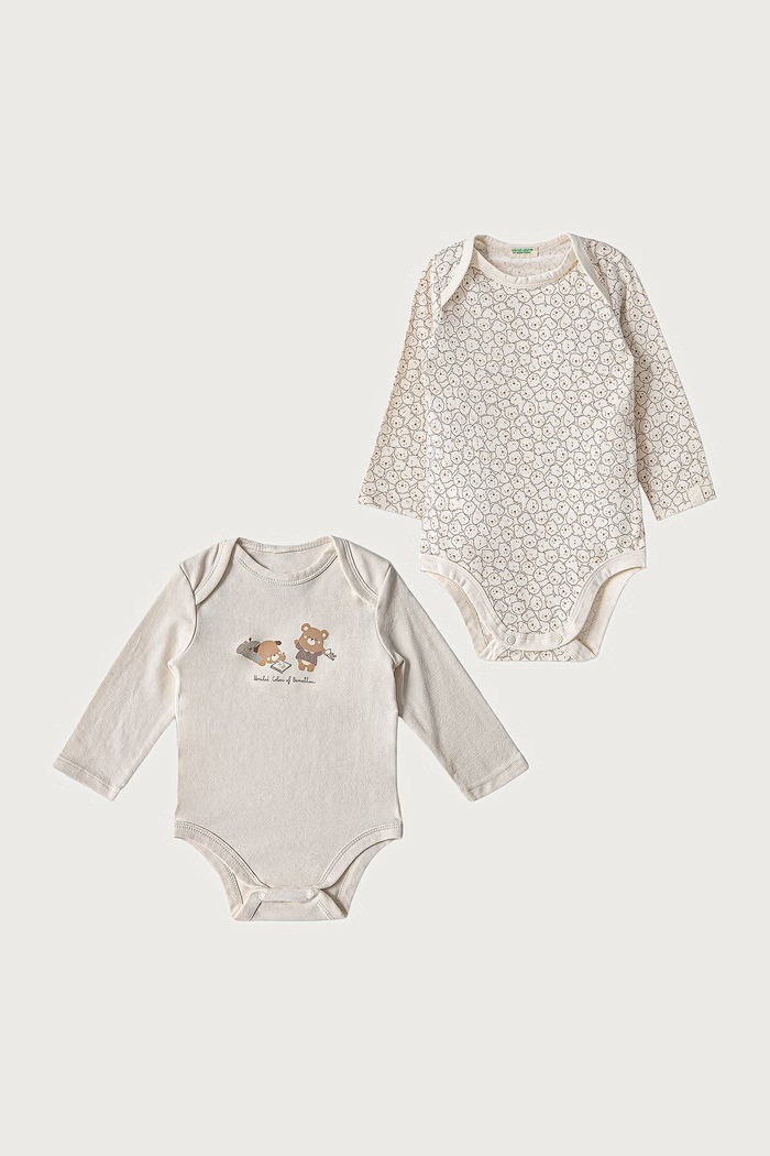 United Colors of Benetton Body dziecięce bawełniane z elastanem 2-pack beżowy 3UMRAB014.W.Seasonal