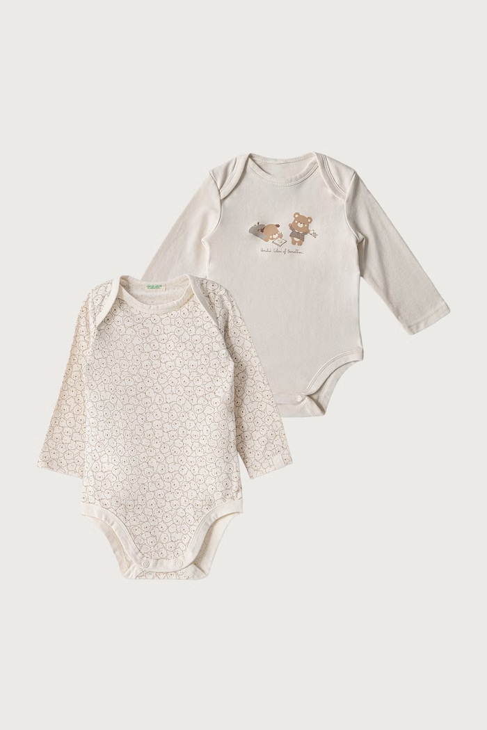United Colors of Benetton Κορμάκι παιδικό βαμβακερό με ελαστάν 2-pack μπεζ 3UMRAB014.W.Seasonal