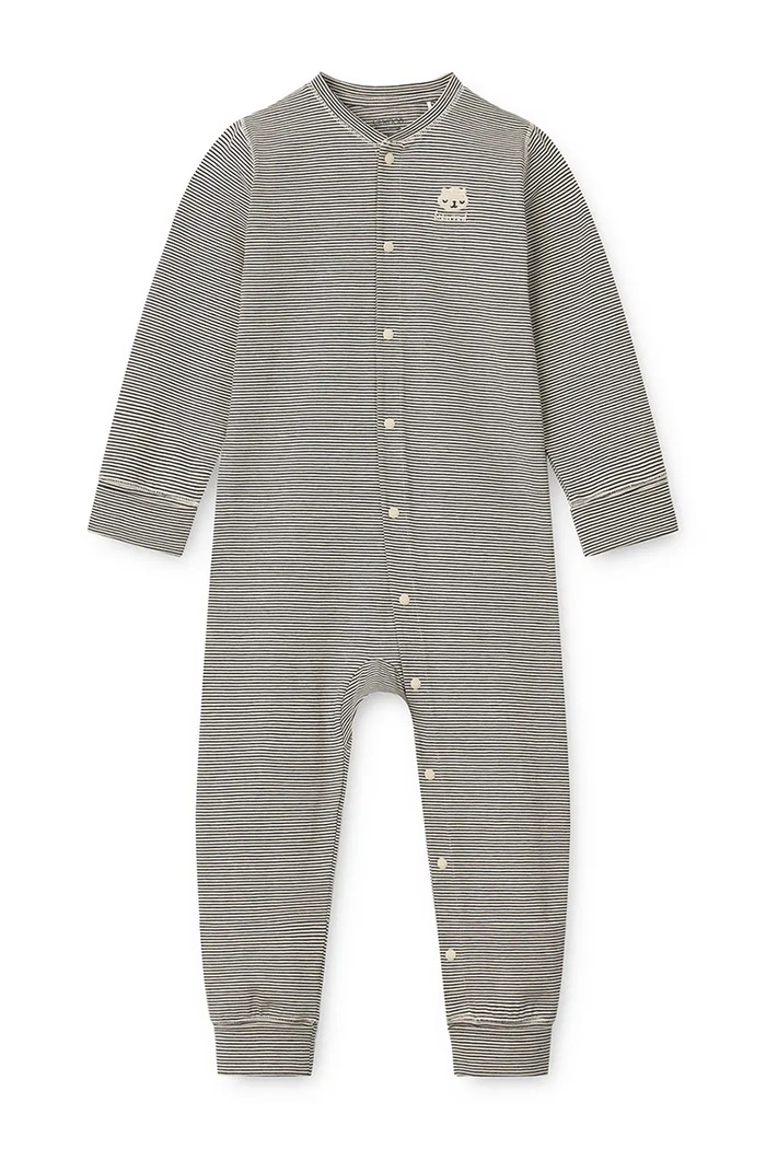 Liewood Pajacyk niemowlęcy bawełniany z elastanem Birk Grow Striped Pyjamas Jumpsuit granatowy LW20994.9BY2