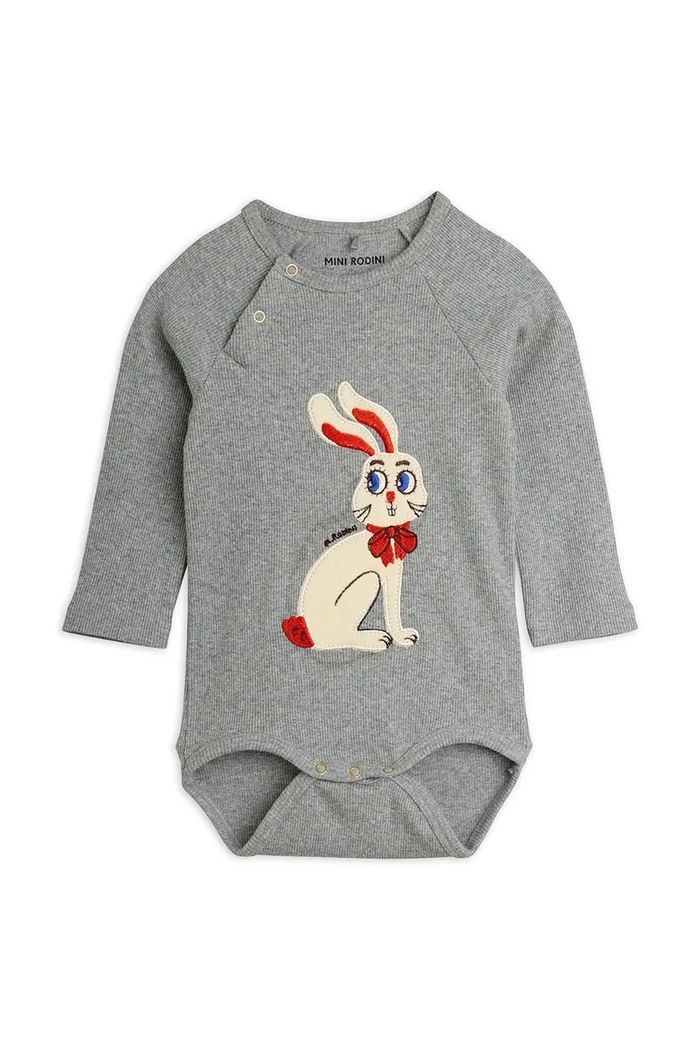 Mini Rodini Body dziecięce bawełniane z elastanem Rabbits szary 26740104