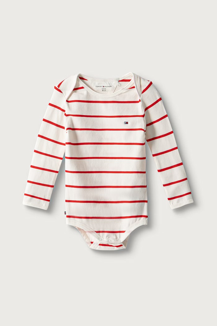 Pajacyk niemowlęcy bawełniany z elastanem Tommy Hilfiger beżowy KN0KN02317.9BY2
