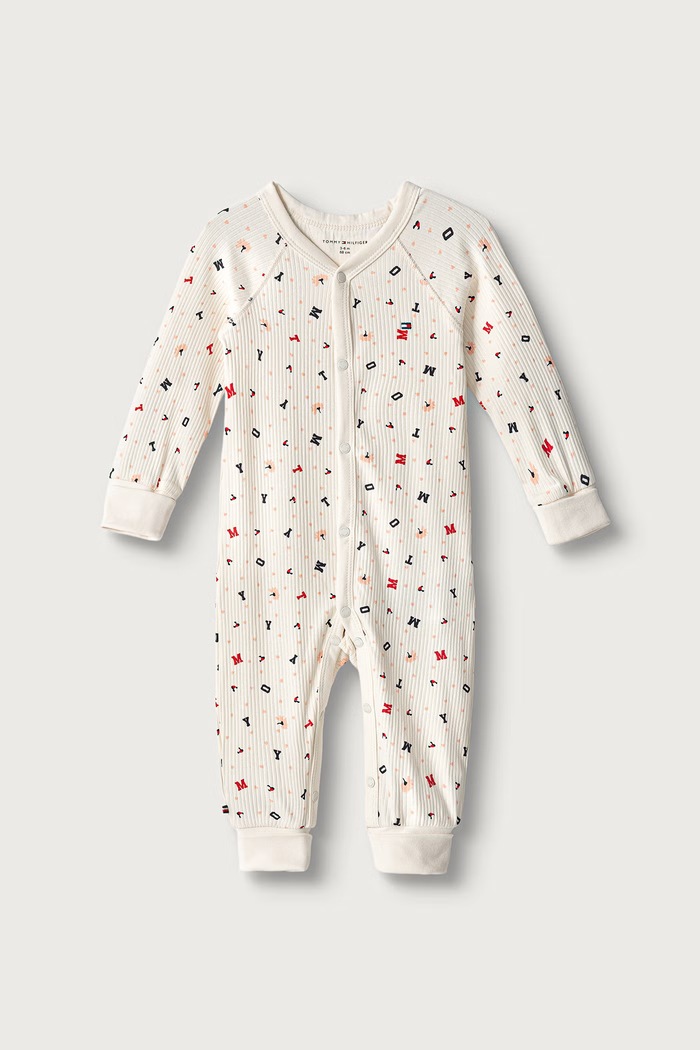 Tommy Hilfiger Pajacyk niemowlęcy bawełniany z elastanem beżowy KN0KN02410.9BY2