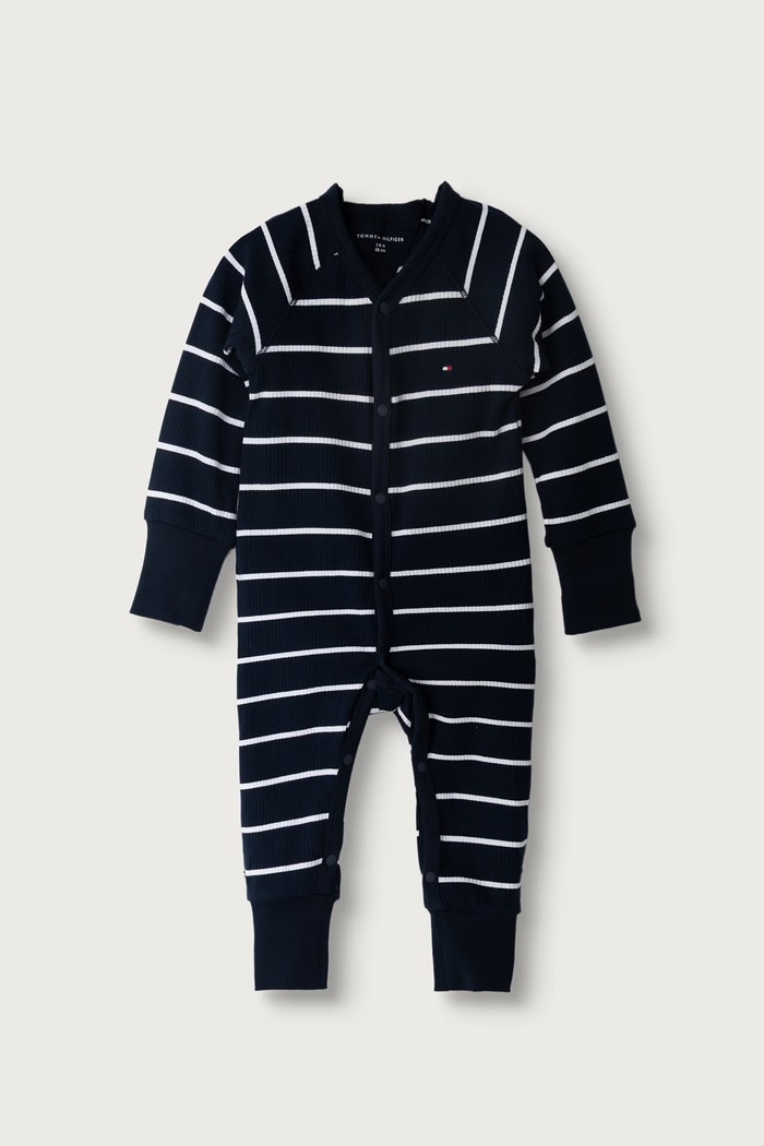 Tommy Hilfiger Pajacyk niemowlęcy bawełniany z elastanem granatowy KN0KN02410.9BY2