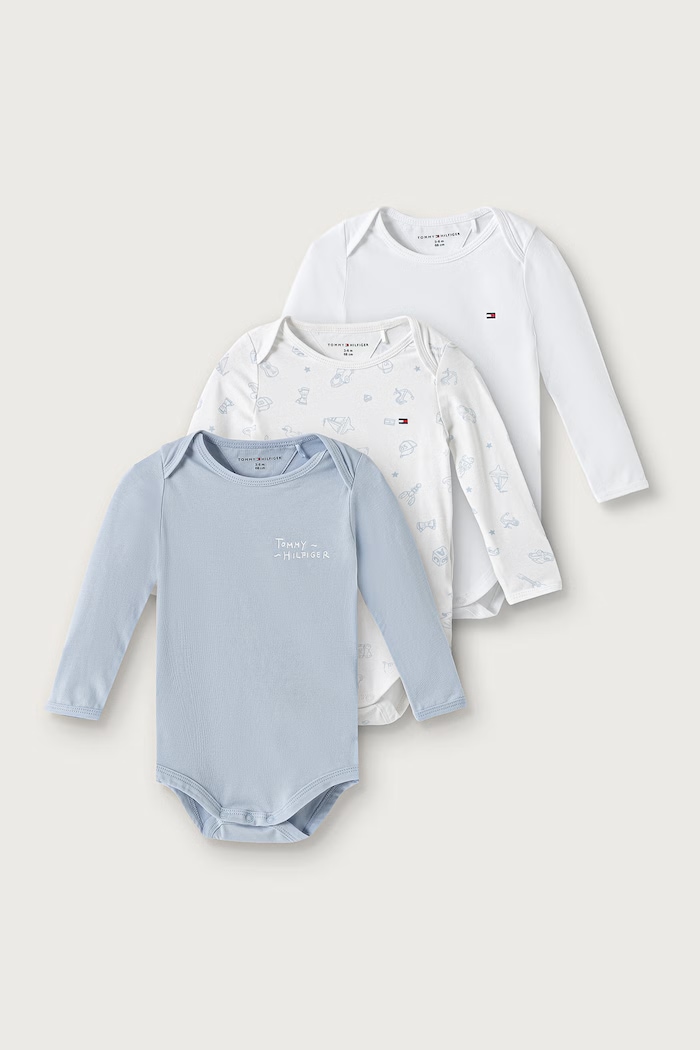 Tommy Hilfiger Body pentru bebeluși din bumbac cu elastan pachet de 3 albastru KN0KN02316.9BY2