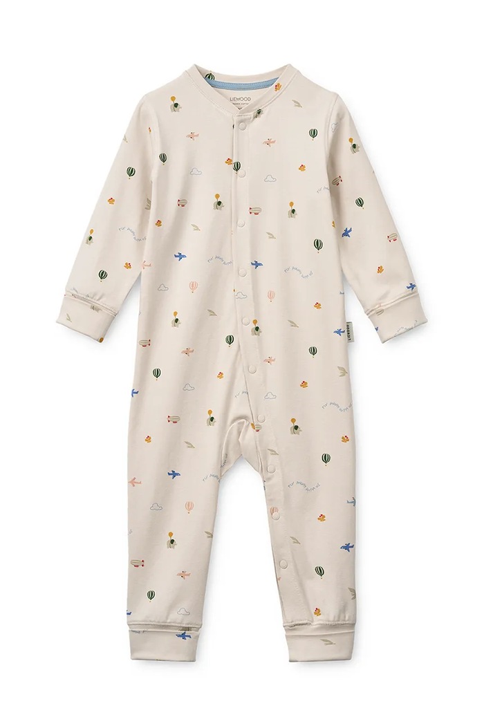 Liewood Φορμάκι παιδικό βαμβακερό με ελαστάν Birk Grow Printed Pyjamas Jumpsuit μπεζ LW20983.9BY2