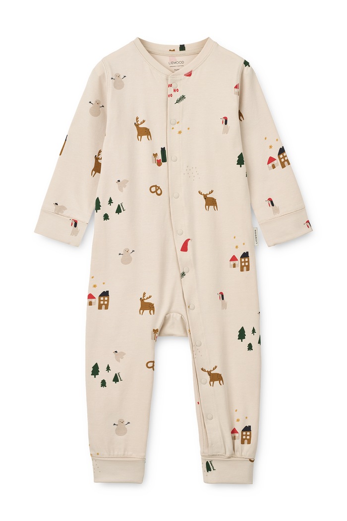 Liewood Pajacyk dziecięcy bawełniany z elastanem Birk Grow Printed Pyjamas Jumpsuit LW20983.9BY2 beżowy AW26