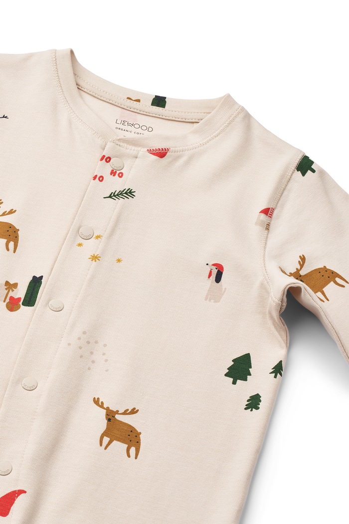Chłopiec Liewood Pajacyk dziecięcy bawełniany z elastanem Birk Grow Printed Pyjamas Jumpsuit LW20983.9BY2 beżowy