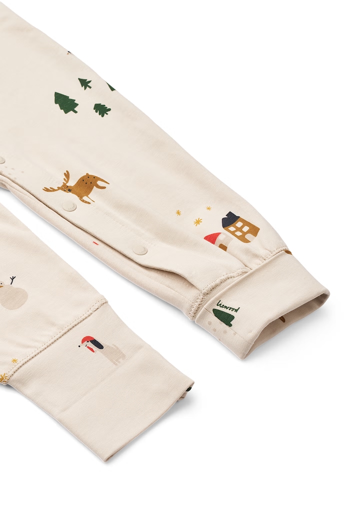 Pajacyk dziecięcy bawełniany z elastanem Birk Grow Printed Pyjamas Jumpsuit Liewood LW20983.9BY2 beżowy