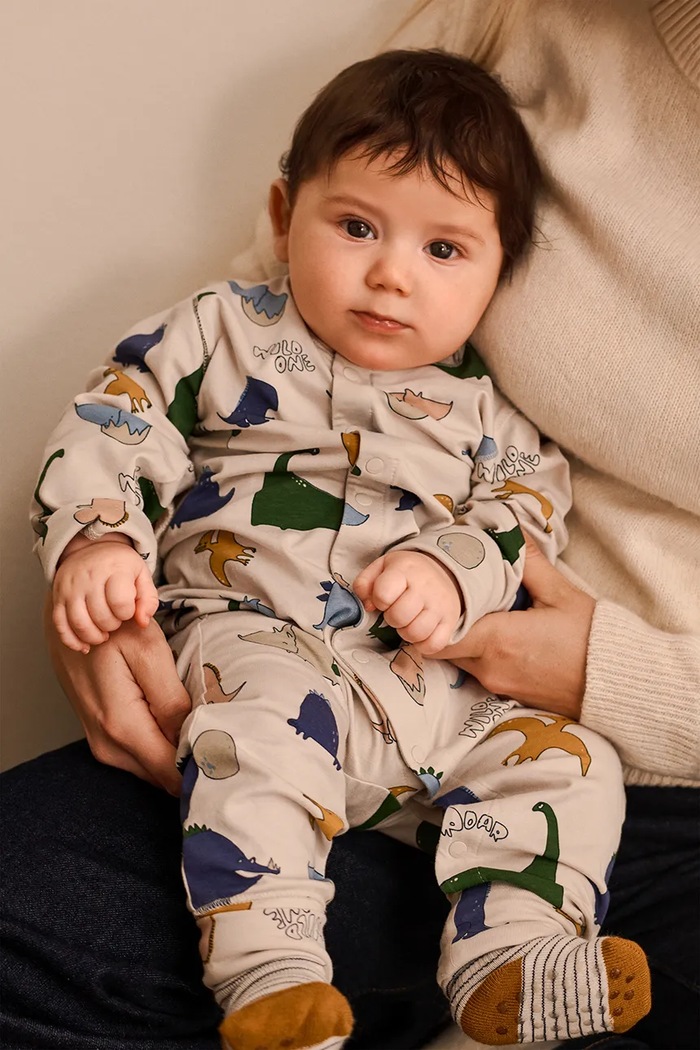 Liewood Φορμάκι παιδικό βαμβακερό με ελαστάν Birk Grow Printed Pyjamas Jumpsuit μπεζ LW20983.9BY2