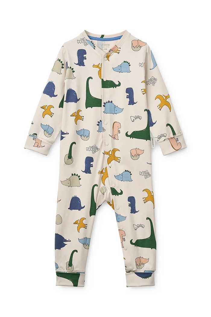 Liewood Φορμάκι παιδικό βαμβακερό με ελαστάν Birk Grow Printed Pyjamas Jumpsuit LW20983.9BY2 μπεζ AW26