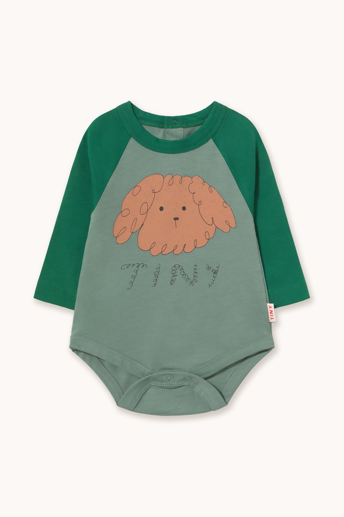 Tinycottons Body niemowlęce bawełniane CURLY DOG GRAPHIC BODY zielony AW26.402