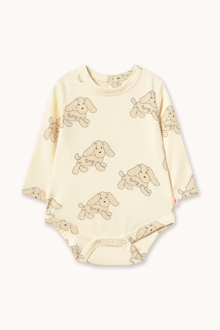Tinycottons Body niemowlęce bawełniane z elastanem DOGS BODY beżowy AW26.298