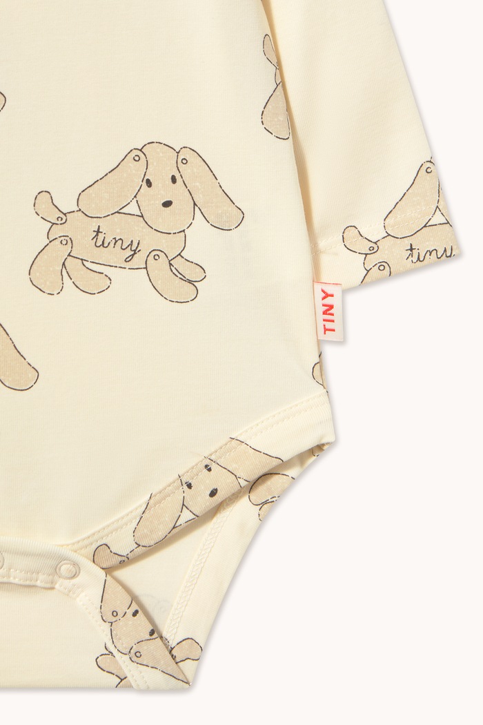 Chłopiec Tinycottons Body niemowlęce bawełniane z elastanem DOGS BODY AW26.298 beżowy