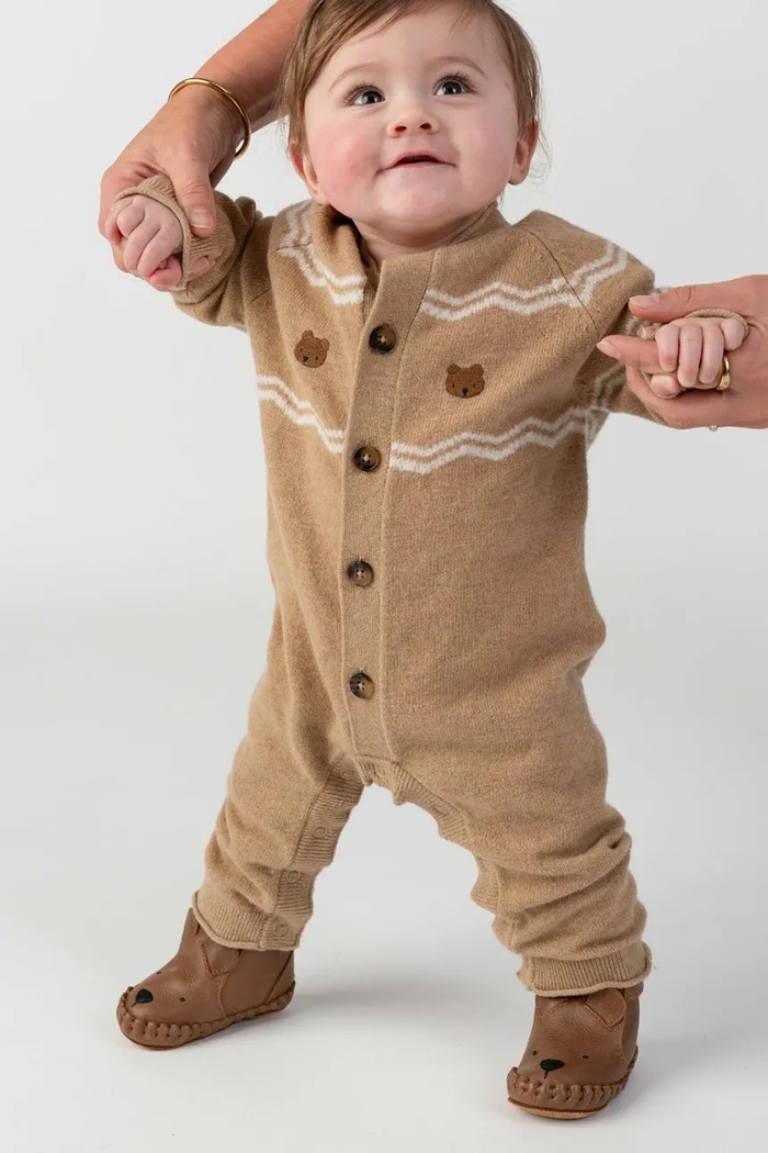 Donsje Bébi merinó gyapjú rugdalózó Guillaume Merino Wool Jumpsuit Bears bézs 3051601