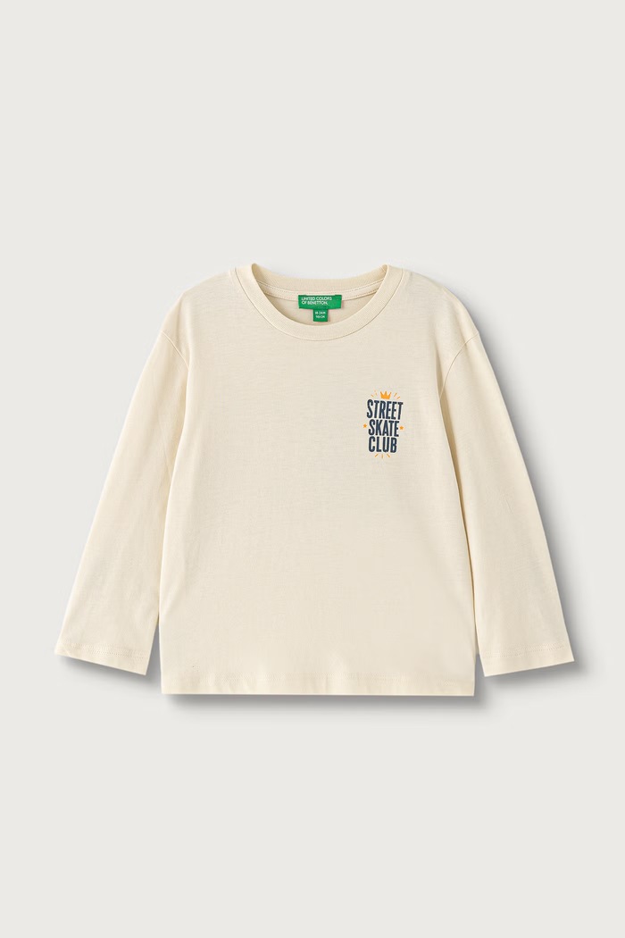 United Colors of Benetton Longsleeve niemowlęcy z bawełną beżowy 3ATNG10OH.P.Seasonal