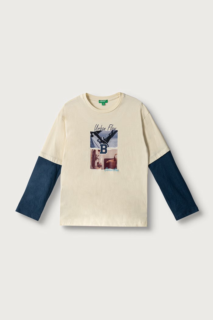 United Colors of Benetton Majica dugih rukava za djecu od pamuka bež 3I1XC10UI.G.Seasonal