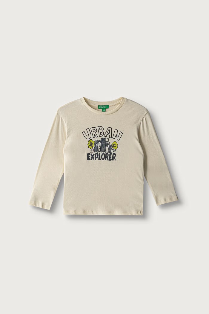 United Colors of Benetton Longsleeve pentru copii din bumbac bej 3ATNG10NP.P.Seasonal