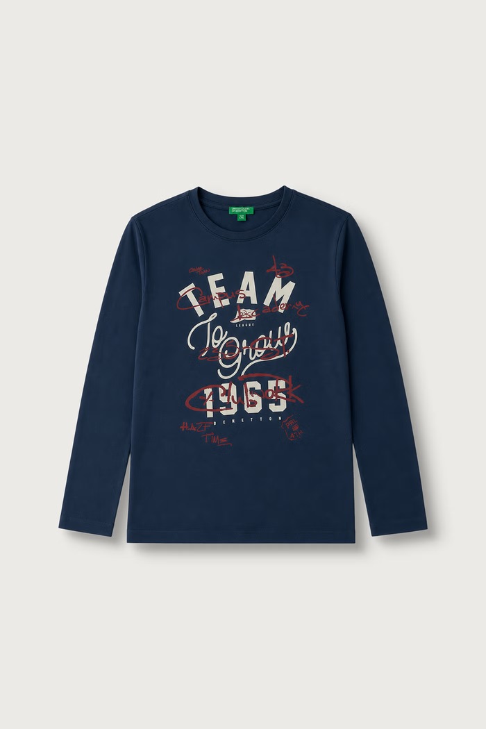 United Colors of Benetton Longsleeve dziecięcy bawełniany granatowy 3ATNC10UF.G.Seasonal