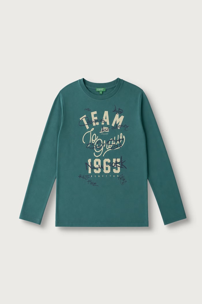 United Colors of Benetton Longsleeve dziecięcy bawełniany turkusowy 3ATNC10UF.G.Seasonal