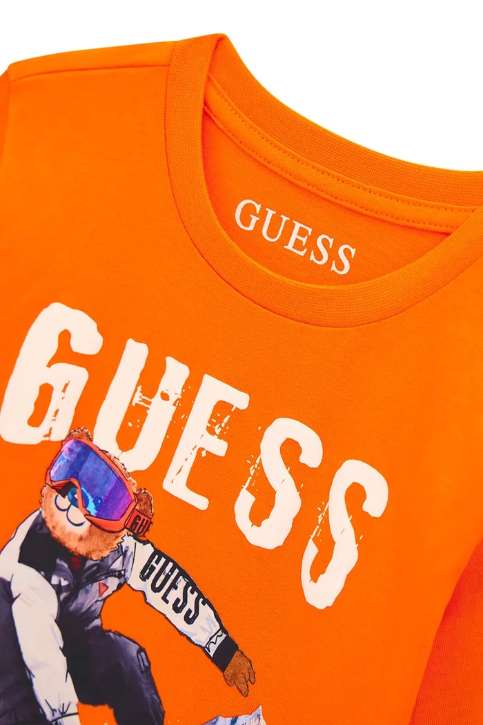 Chłopiec Guess Longsleeve dziecięcy bawełniany N6BI04.K5854.9BY2 pomarańczowy