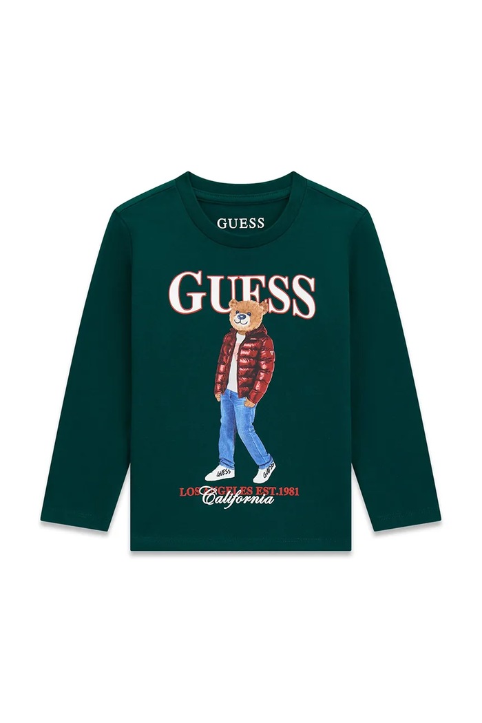 Guess Longsleeve dziecięcy bawełniany zielony N6BI04.K5854.9BY2