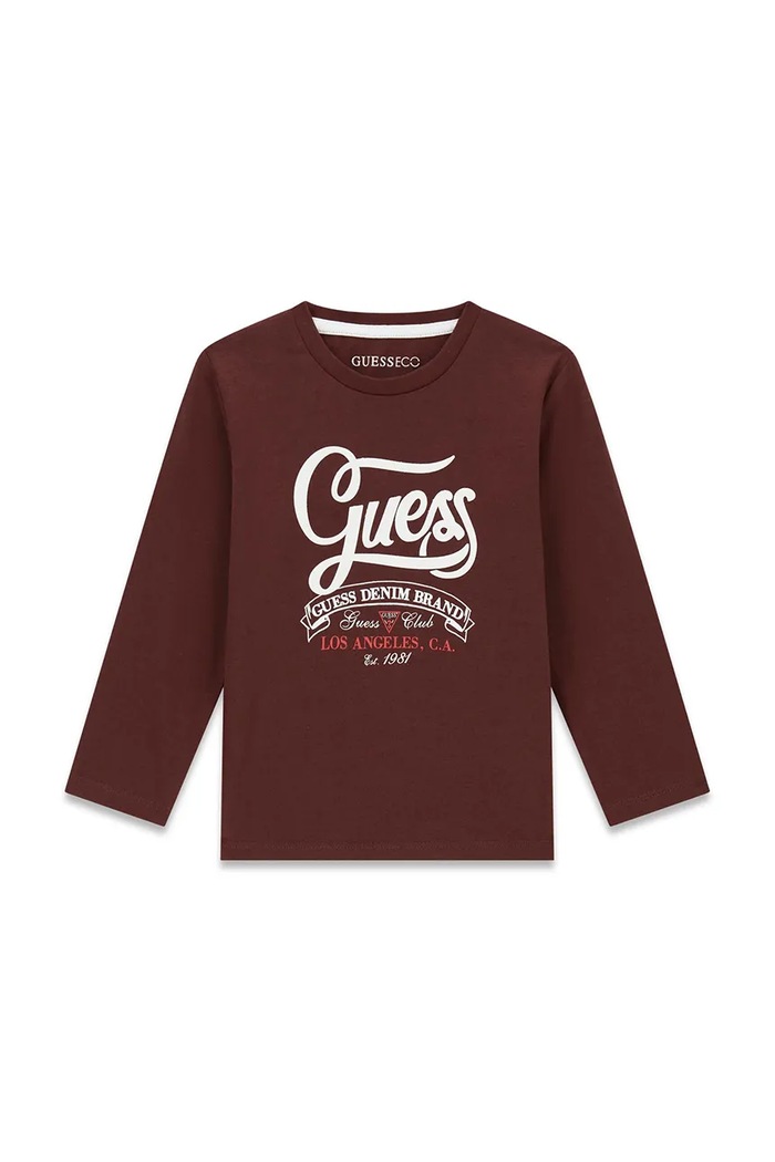 Guess Longsleeve dziecięcy bawełniany brązowy N6BI02.K5851.9BY2