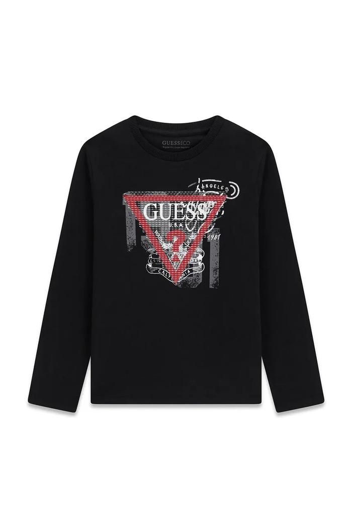 Guess Longsleeve dziecięcy bawełniany czarny L6BI21.K5747.9BY2
