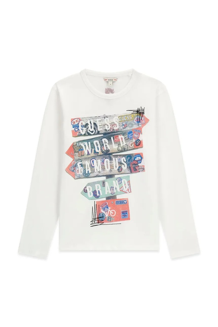 Guess Longsleeve dziecięcy bawełniany biały L6BI20.K5746.9BY2