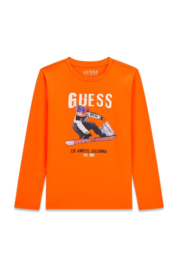 Guess Longsleeve dziecięcy bawełniany pomarańczowy L6BI11.K5732.9BY2