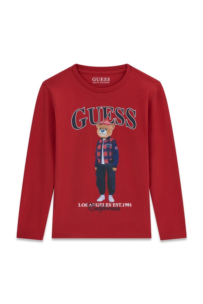 Guess Longsleeve dziecięcy bawełniany czerwony L6BI11.K5732.9BY2