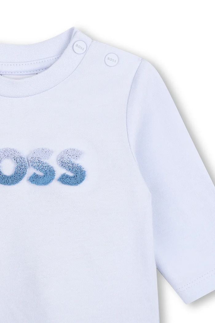 Chłopiec BOSS longsleeve niemowlęcy bawełniany J53286 niebieski