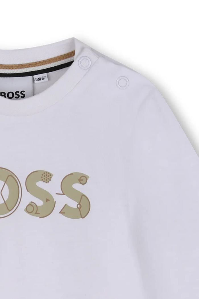 Chłopiec BOSS Longsleeve dziecięcy bawełniany J53500.86.94 biały