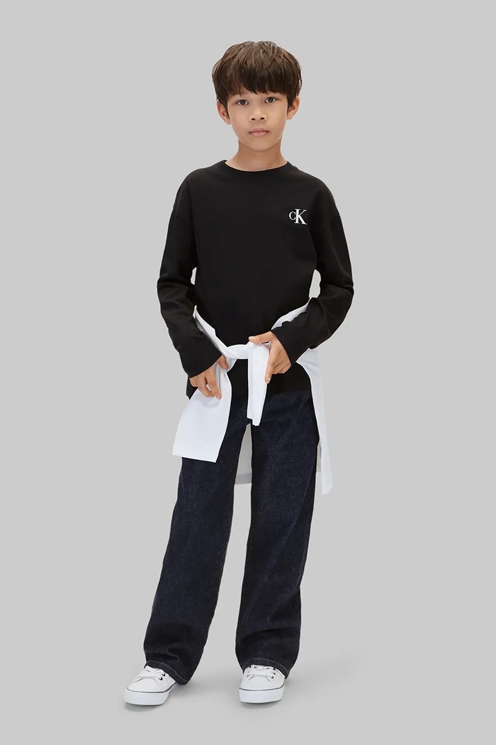 Longsleeve dziecięcy bawełniany 2-pack Calvin Klein Jeans czarny LVCKTJI21B.128.170.9BY2