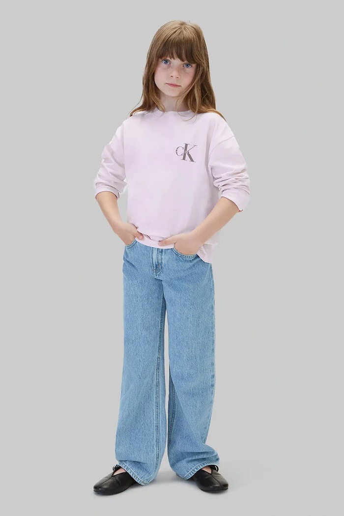 Longsleeve dziecięcy bawełniany Calvin Klein Jeans fioletowy LVCKTJA17U.104.116.9BY2