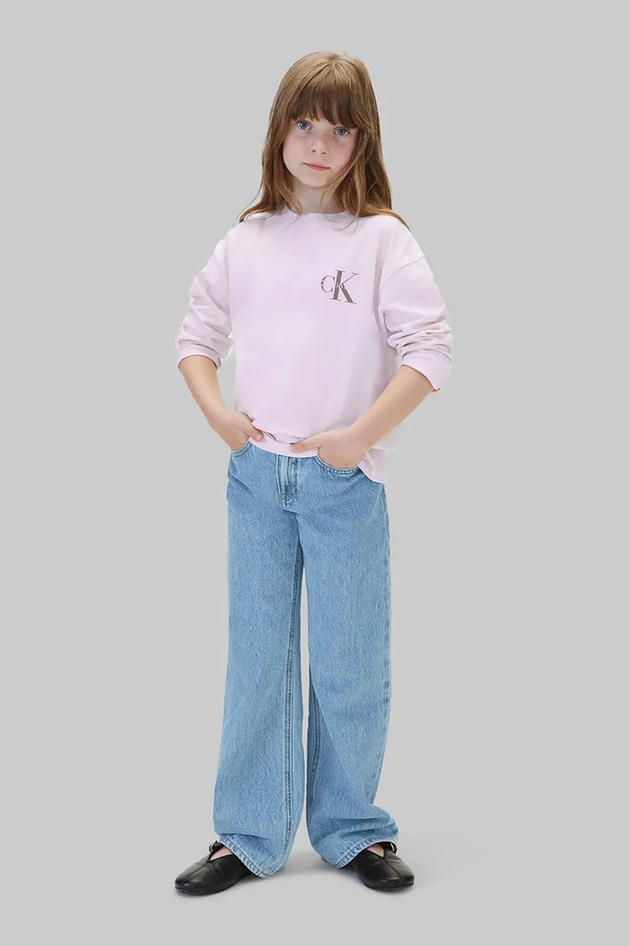 Longsleeve dziecięcy bawełniany Calvin Klein Jeans fioletowy LVCKTJA17U.128.170.9BY2