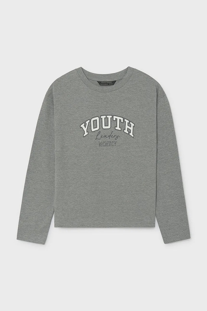 Mayoral блуза с дълги ръкави за деца от памук 842.7C.Junior.9BY2 сив AW26