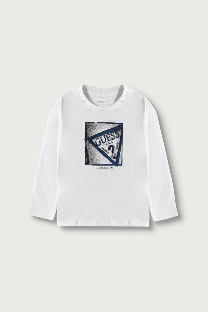 Guess Longsleeve dziecięcy bawełniany z elastanem biały N6YI24.K3882.9BY2