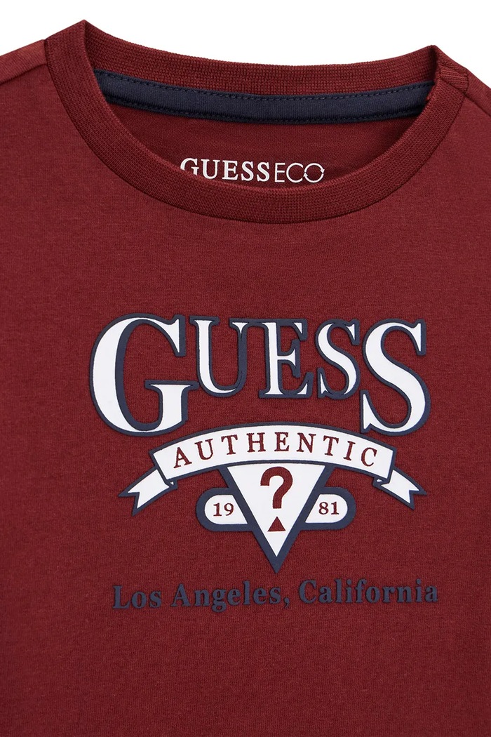 Chłopiec Guess longsleeve dziecięcy bawełniany N6YI12.K3800.9BY2 bordowy