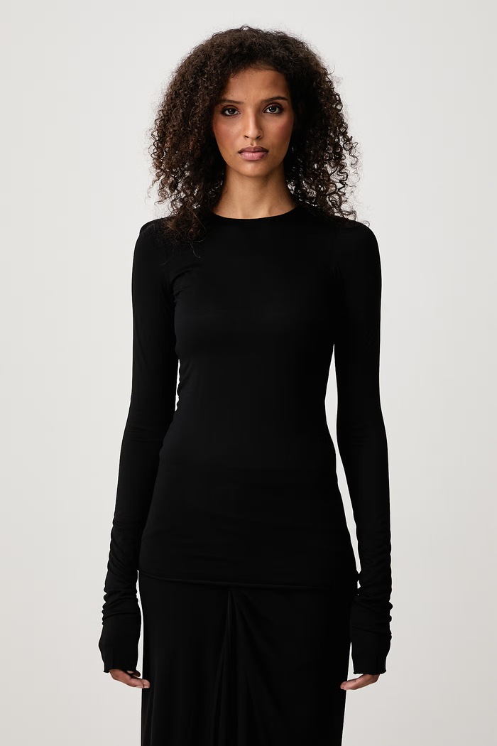 Longsleeve damski z wiskozy Basic Rick Owens Lilies czarny LI02F2202.RV