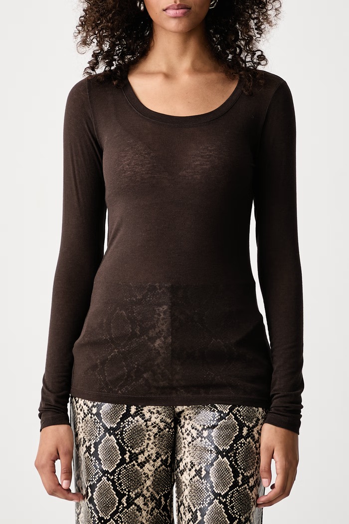 Longsleeve damski z dodatkiem kaszmiru ViCOLO UAC0007 brązowy
