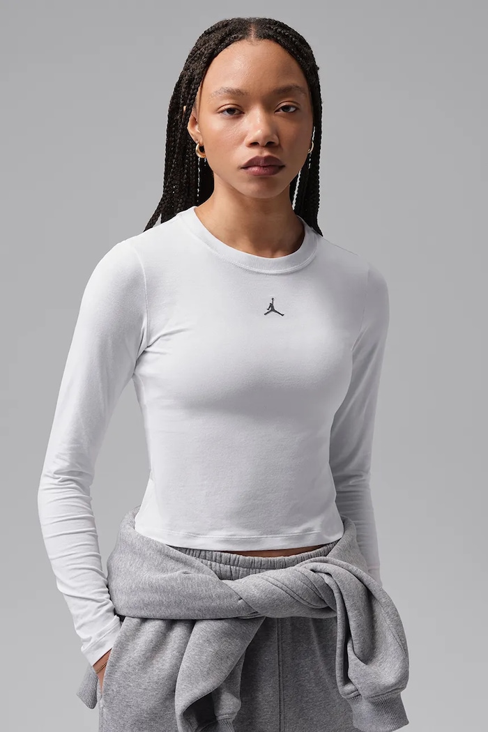 Jordan Longsleeve damski z bawełną Brooklyn Essentials biały IM7353.100