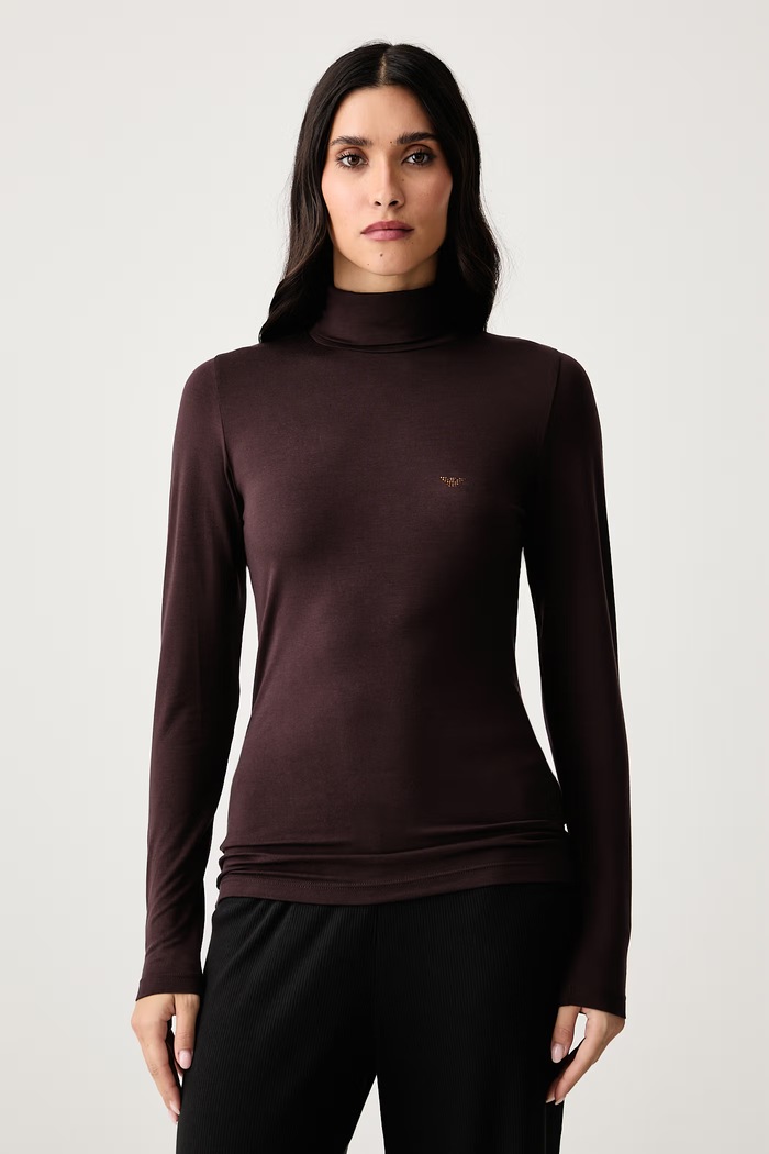 Emporio Armani Underwear Longsleeve lounge damski z lyocellem brązowy EW002039.AF25579