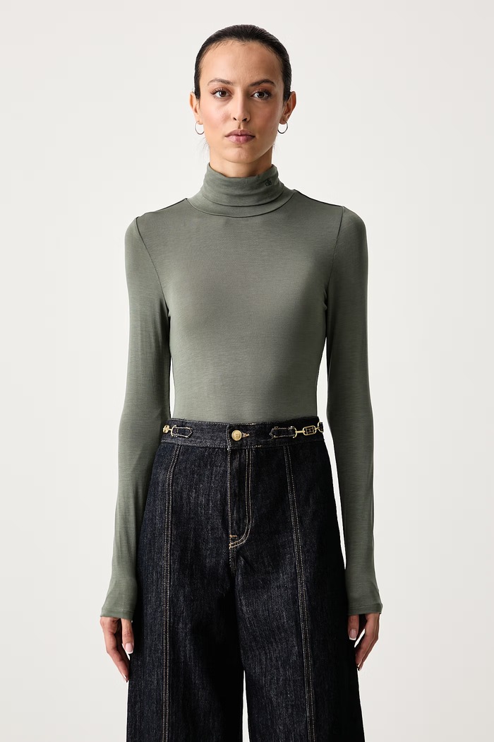 Scotch & Soda Longsleeve damski z lyocellu zielony U9B01755T