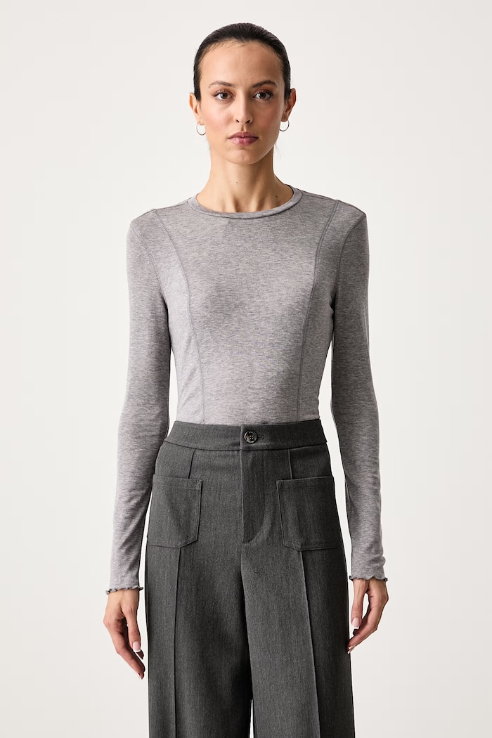 Scotch & Soda Longsleeve damski z dodatkiem wełny szary U9B01753T
