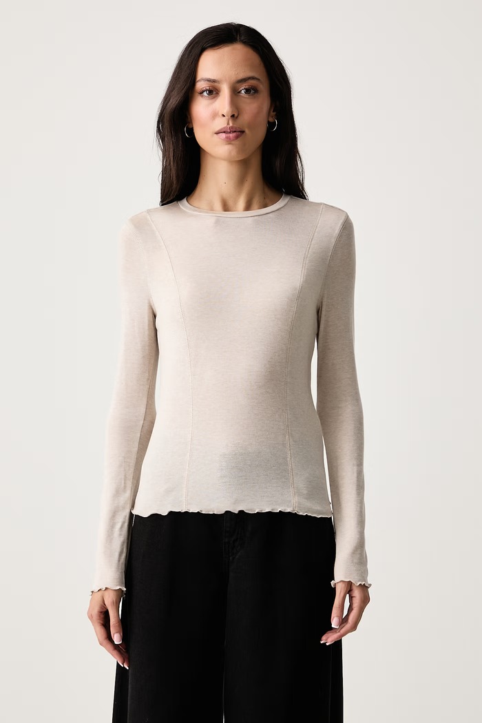 Scotch & Soda Longsleeve damski z dodatkiem wełny beżowy U9B01753T