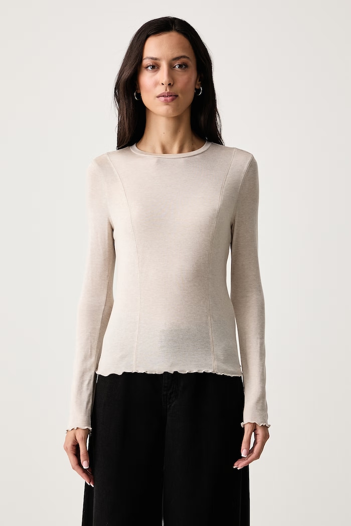 Scotch & Soda Longsleeve damski z dodatkiem wełny beżowy U9B01753T