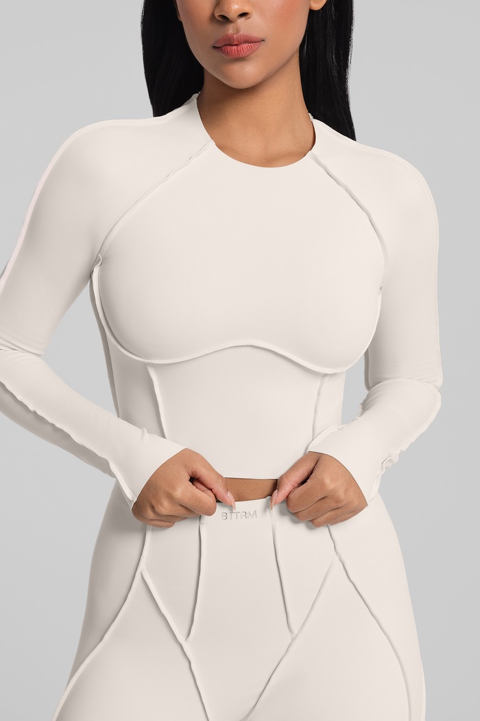 Longsleeve do jogi damski Contour Stitch Long BetterMe CRT00012 beżowy