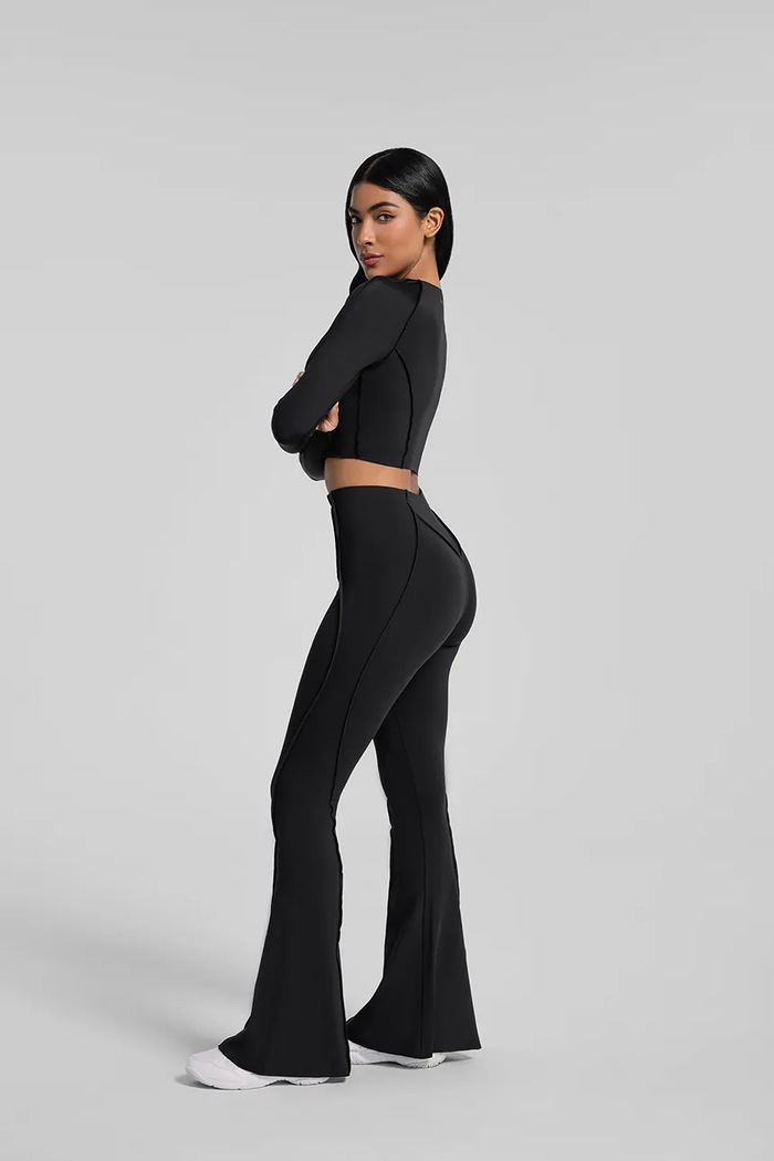 Majica dugih rukava za jogu za žene Contour Stitch Long BetterMe CRT00012 crna