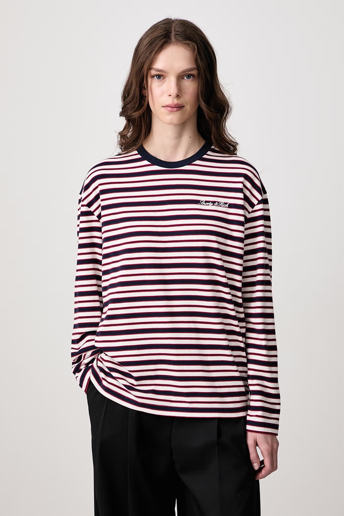 Sporty & Rich Longsleeve damski bawełniany Signature Logo granatowy TO12485326ST74