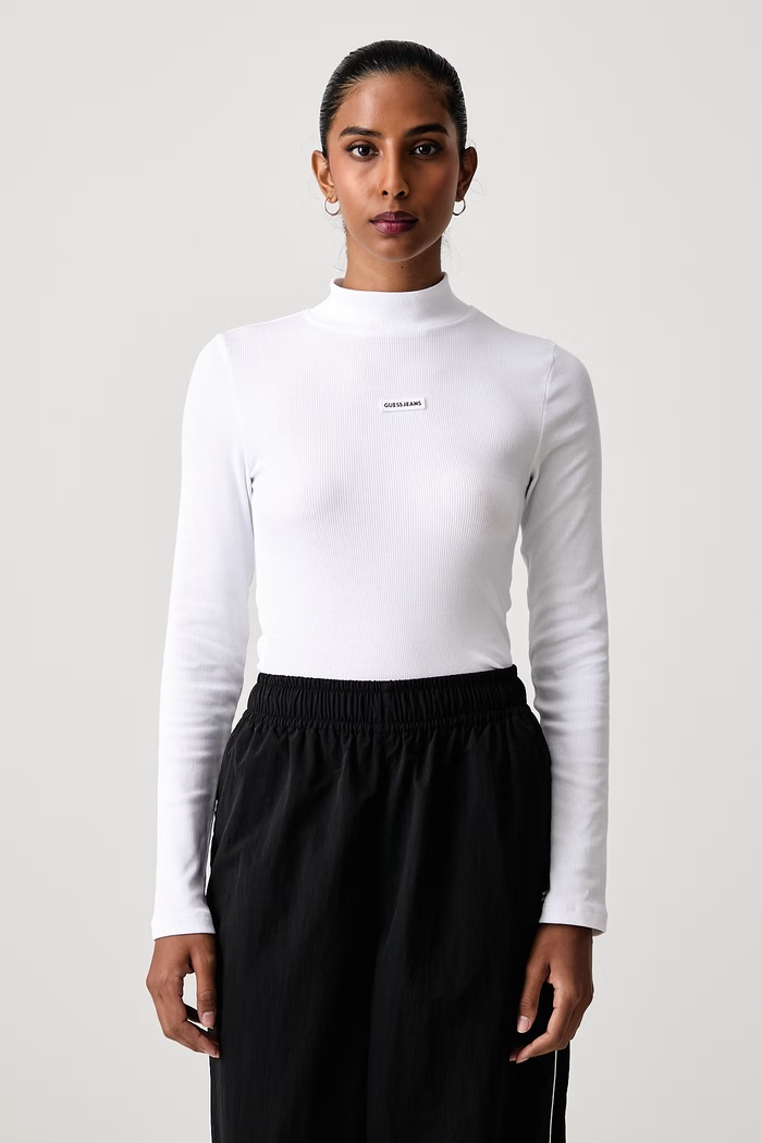Guess Jeans Longsleeve damski bawełniany z elastanem biały W6BP06.K5471